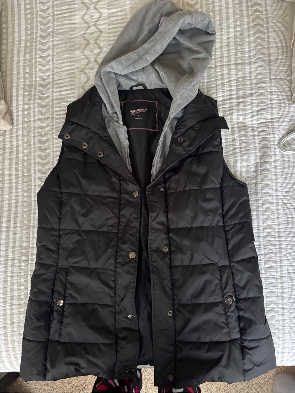 Arizona Jean Company Black Quilted Puffer Vest with Grey Hooded Liner